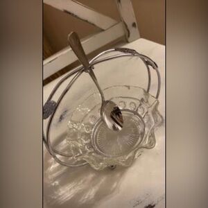 Vintage Mid-Century Glass Jam Jelly Caddy Server Set with Spoon